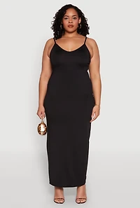Womens Plus Size Scoop Neck Cami Dress, Black, Size 1X