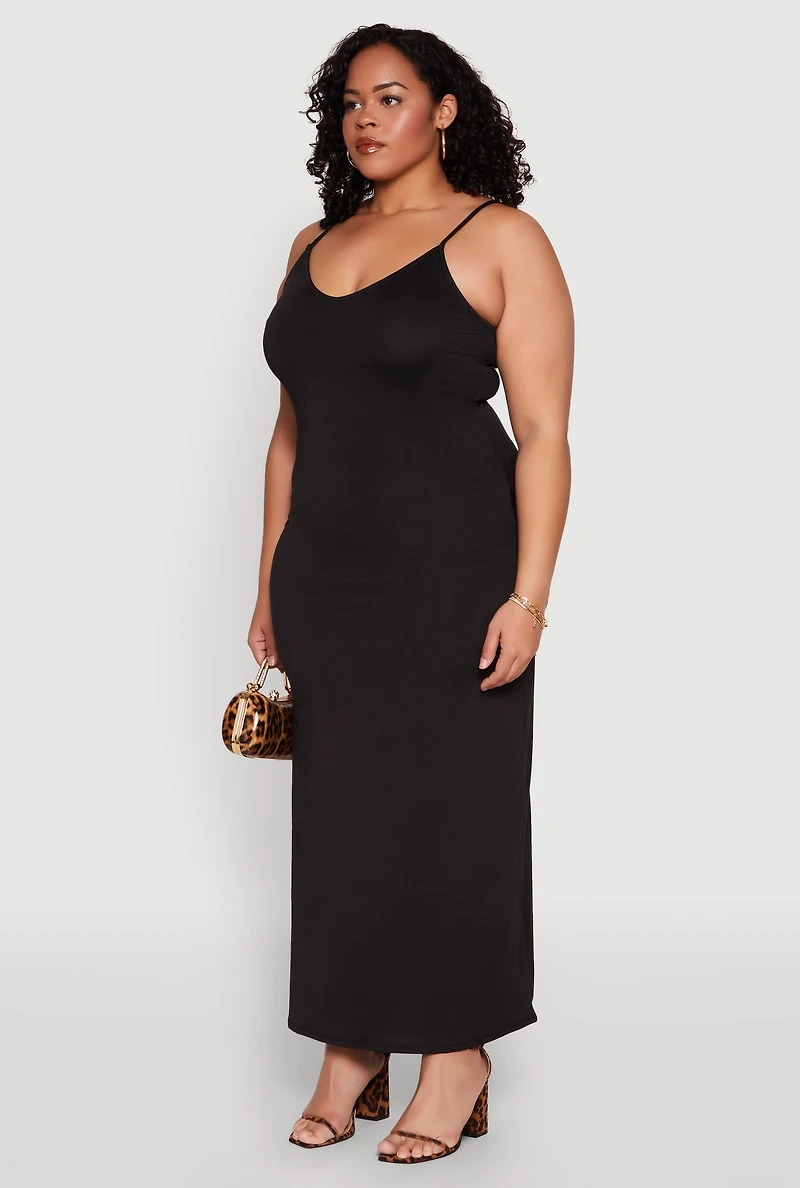 Womens Plus Size Scoop Neck Cami Dress, Black, Size 1X
