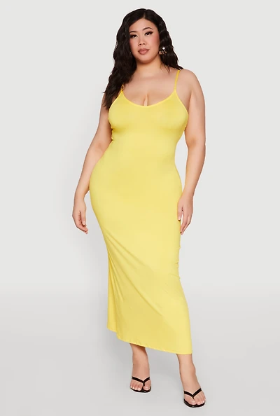 Womens Plus Size Scoop Neck Cami Dress, Yellow, Size 3X