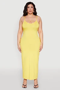 Womens Plus Size Scoop Neck Cami Dress, Yellow, Size 3X