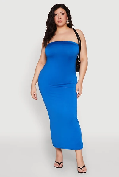 Womens Plus Slit Back Maxi Tube Dress, 1X