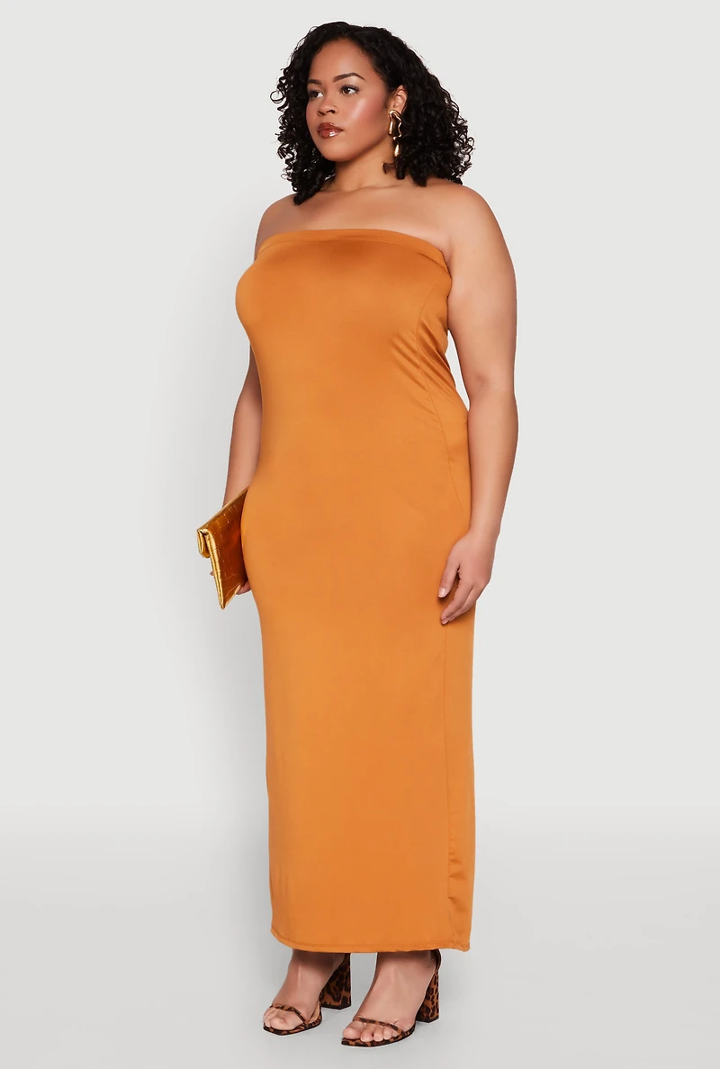 Plus Slit Back Maxi Tube Dress