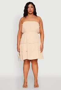 Plus Airy Strapless Smocked Tiered Dress