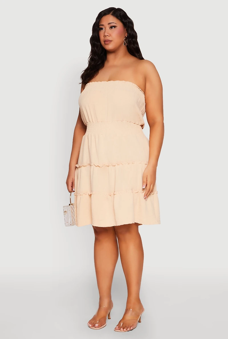 Plus Airy Strapless Smocked Tiered Dress