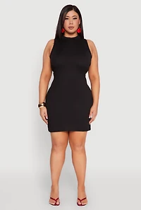 Plus Ribbed Knit Mock Neck Tank Dress