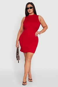 Plus Ribbed Knit Mock Neck Tank Dress