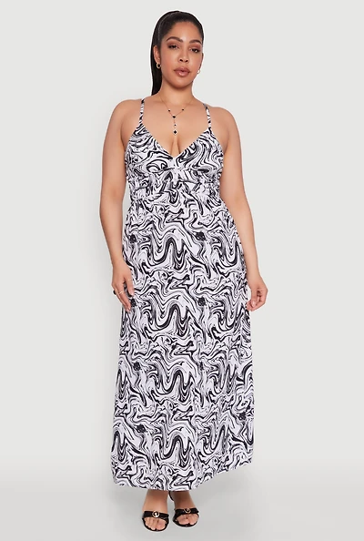 Womens Plus Size Airy Swirl Print Empire Waist Dress, Multi, Size 1X