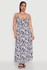 Womens Plus Airy Swirl Print Empire Waist Dress, Multi,