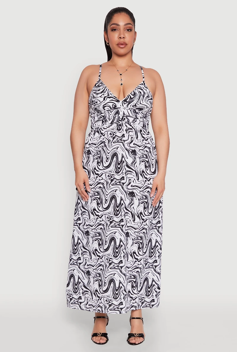 Womens Plus Airy Swirl Print Empire Waist Dress, Multi,