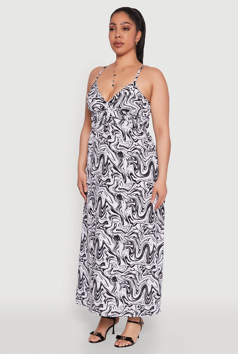 Womens Plus Airy Swirl Print Empire Waist Dress, Multi,