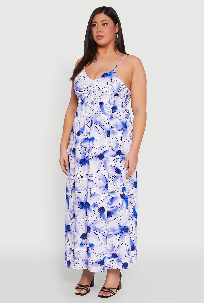 Womens Plus Size Airy Floral Empire Waist Maxi Dress, Multi, Size 3X