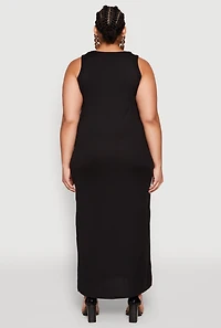 Womens Plus Ribbed Knit Side Slit Maxi Tank Dress,