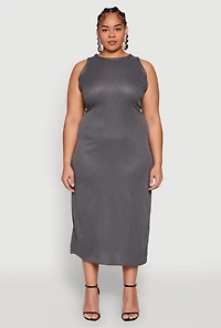 Womens Plus Ribbed Knit Side Slit Maxi Tank Dress,
