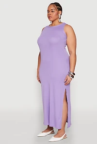 Womens Plus Ribbed Knit Side Slit Maxi Tank Dress, 2X