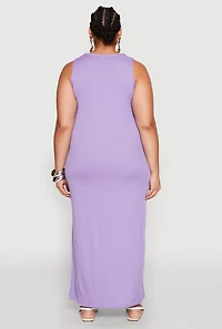 Womens Plus Ribbed Knit Side Slit Maxi Tank Dress, 2X