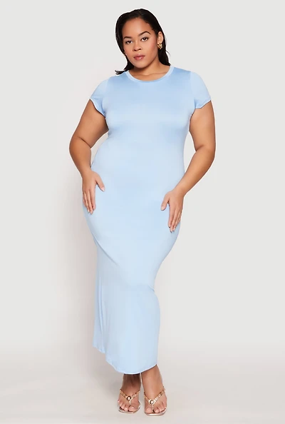 Womens Plus Size Slit Back Maxi Dress, Blue, Size 1X