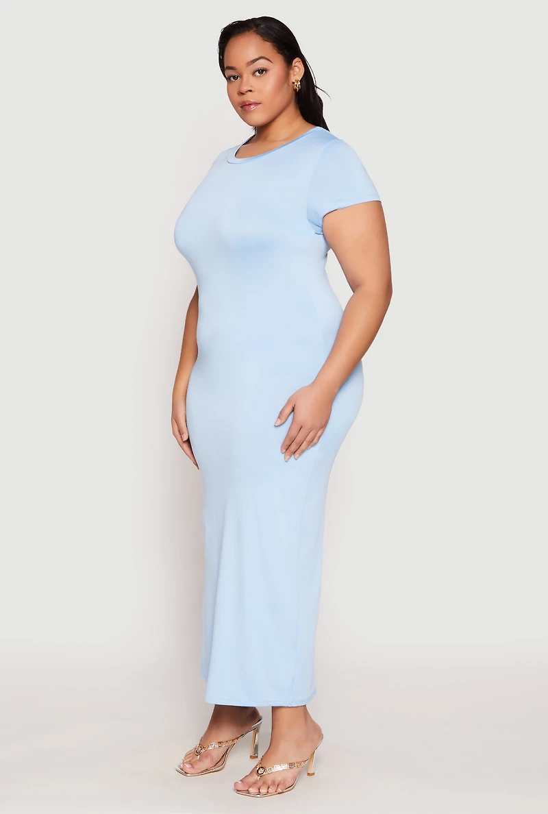 Womens Plus Slit Back Maxi Dress, Blue,