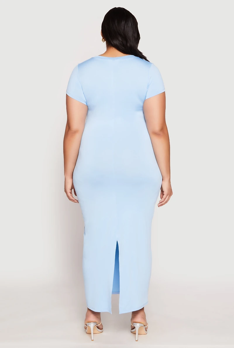 Womens Plus Slit Back Maxi Dress, Blue,