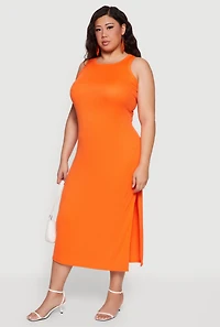 Plus Rib Knit Side Slit Tank Midi Dress