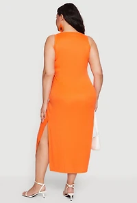 Plus Rib Knit Side Slit Tank Midi Dress