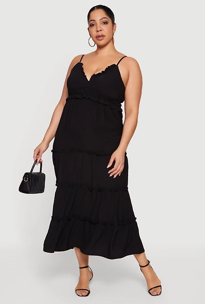 Plus Ruffle Trim Tiered Maxi Dress