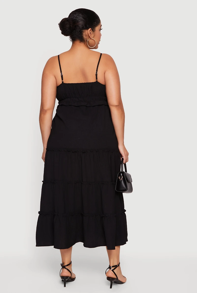 Plus Ruffle Trim Tiered Maxi Dress