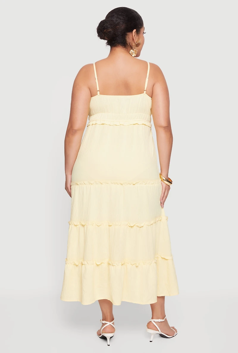 Plus Ruffle Trim Tiered Maxi Dress