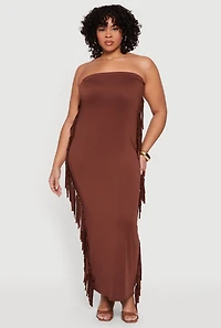 Plus Fringe Side Maxi Tube Dress