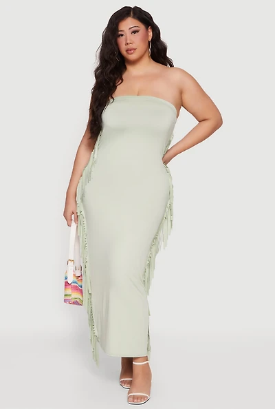 Plus Fringe Side Maxi Tube Dress