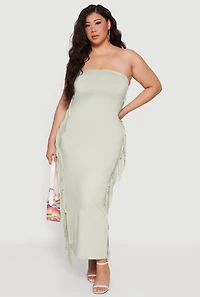 Plus Fringe Side Maxi Tube Dress
