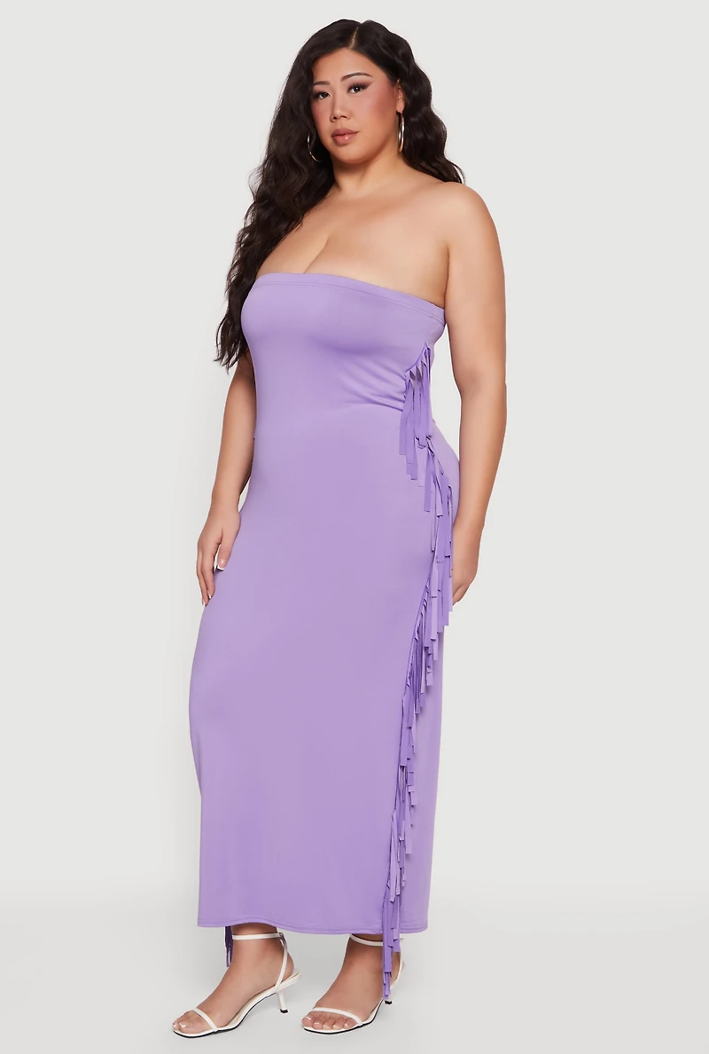 Plus Fringe Side Maxi Tube Dress