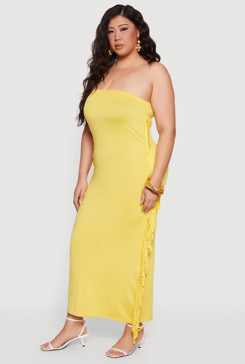 Plus Fringe Side Maxi Tube Dress