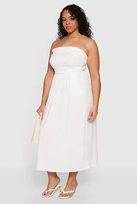 Plus Soft Knit Ruched Tube Dress with Pockets