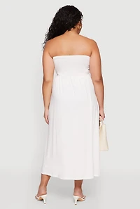 Plus Soft Knit Ruched Tube Dress with Pockets