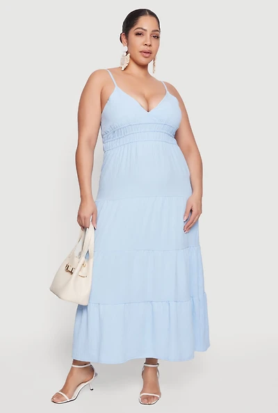 Plus Crepe Knit Ruffle Tiered Maxi Dress