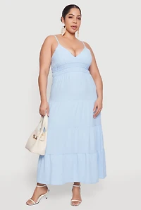 Plus Crepe Knit Ruffle Tiered Maxi Dress