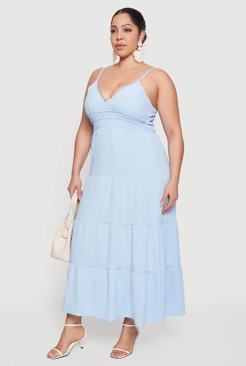 Plus Crepe Knit Ruffle Tiered Maxi Dress