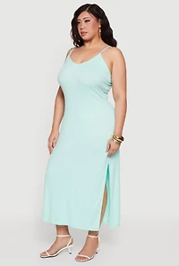 Plus Sleeveless Ribbed Knit Maxi Dress with Side Slit