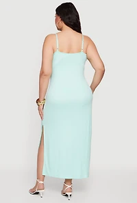 Plus Sleeveless Ribbed Knit Maxi Dress with Side Slit