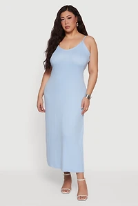 Plus Sleeveless Ribbed Knit Maxi Dress with Side Slit