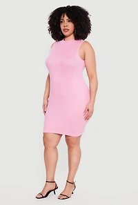 Plus Rib Knit Sleeveless Mock Neck Mini Dress