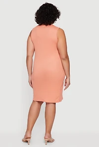 Plus Rib Knit Sleeveless Mock Neck Mini Dress