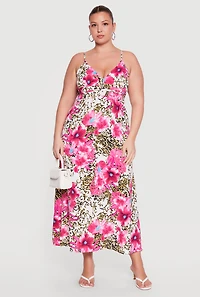 Plus Floral Animal Print Cami Maxi Dress