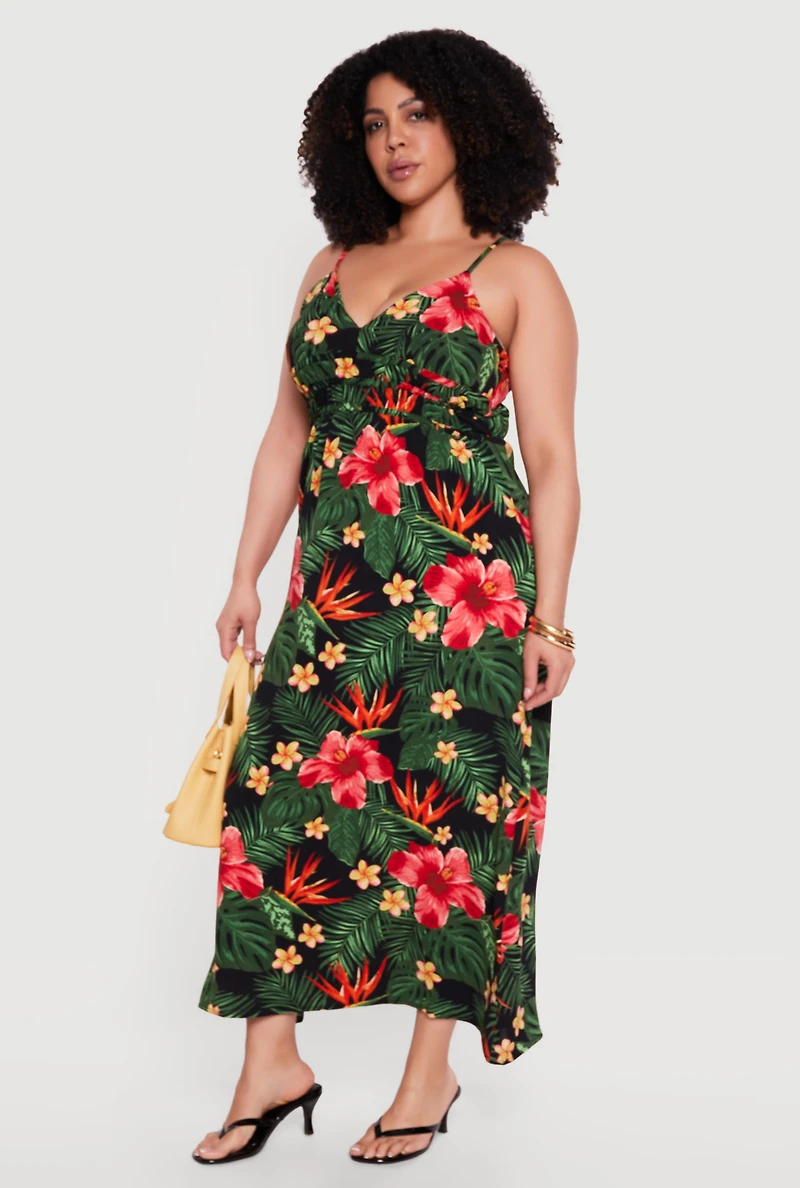 Plus Tropical Floral V-Neck Cami Maxi Dress