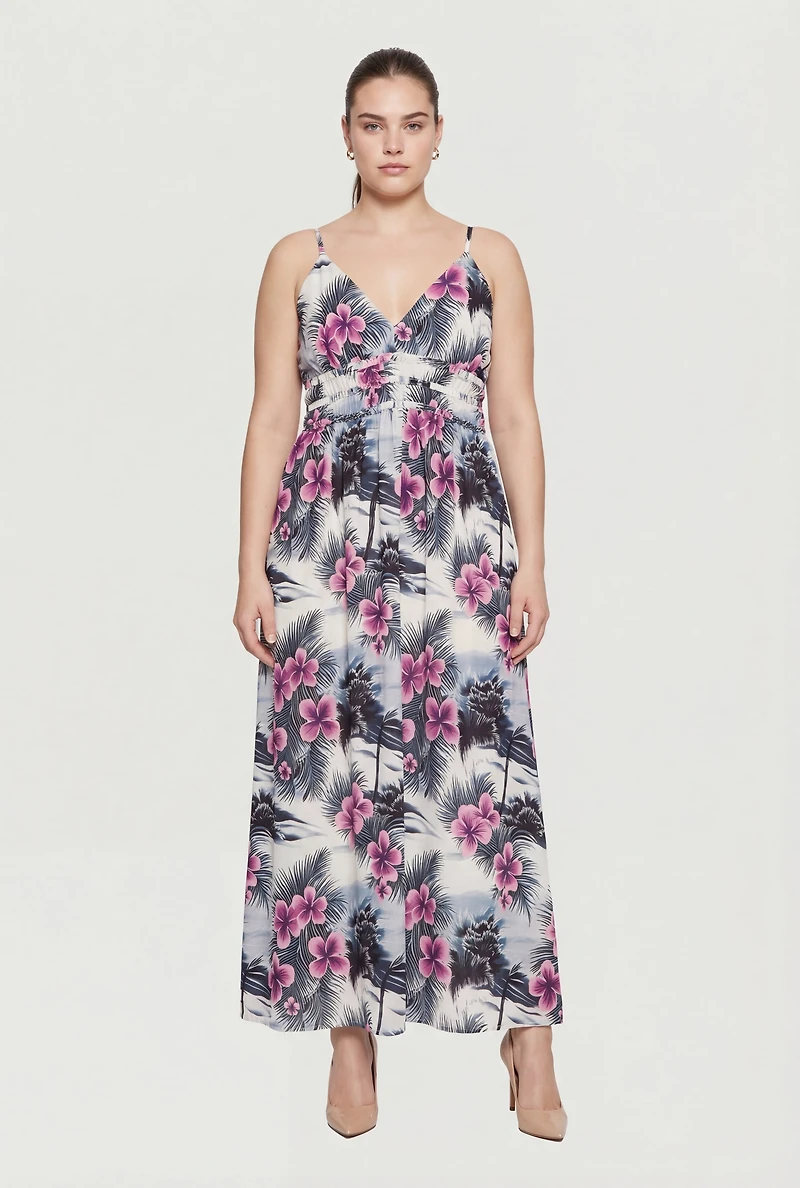 Plus Tropical Floral Print Sleeveless Maxi Dress