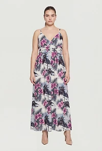 Plus Tropical Floral Print Sleeveless Maxi Dress
