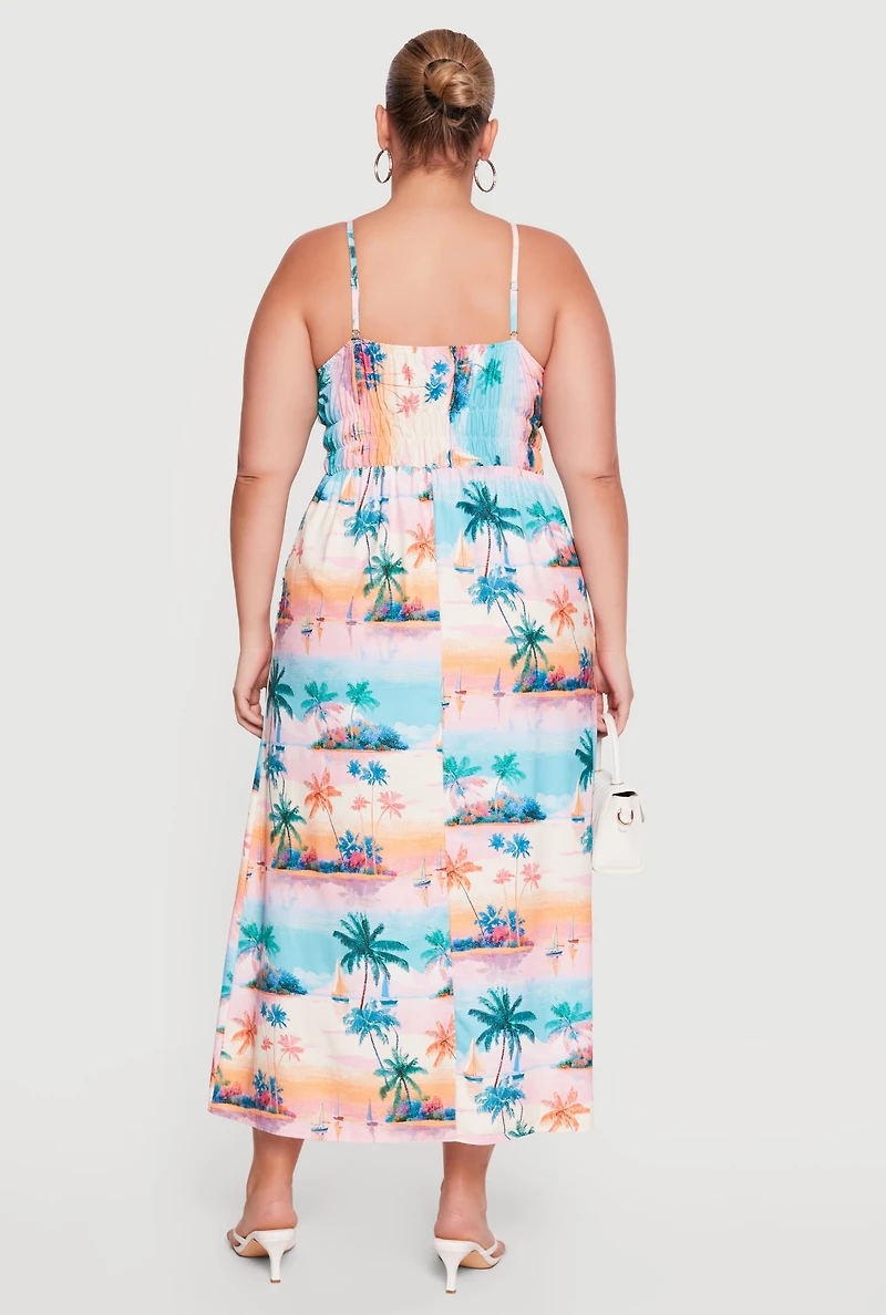 Plus Tropical Island Print Cami Maxi Dress