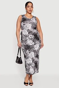 Plus Patterned Drawstring Keyhole Side Dress