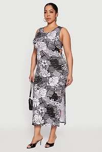Plus Patterned Drawstring Keyhole Side Dress