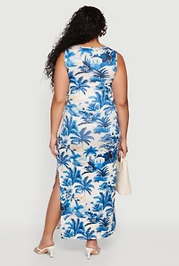 Plus Tropical Print Side Slit Maxi Dress